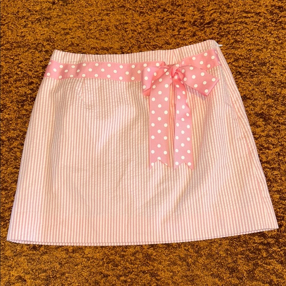 Molly B Dresses & Skirts - Molly B Pink and White Mini Skirt with Polka Dot Bow